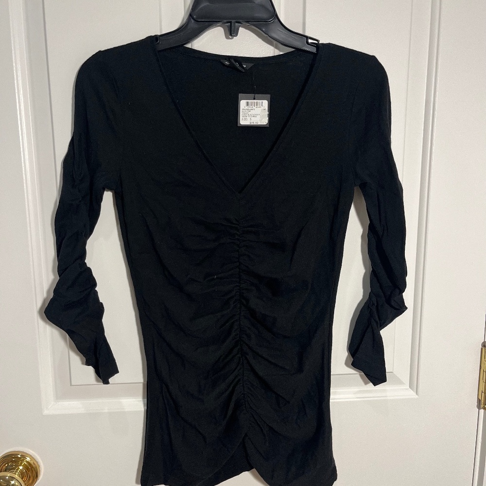 Black Club Monaco wool blend ruched top NWT